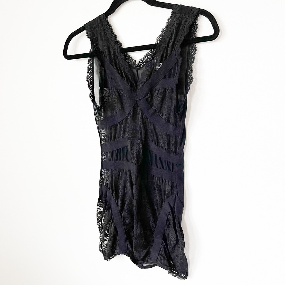 Fredericks of Hollywood Black Lace Chemise Sheer Bodycon Slip Dress Womens Small - Picture 4 of 11